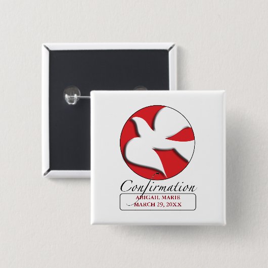 Bevestiging Witte duif op Rode Cirkel Vierkante Button 5,1 Cm (Voorkant /achterkant)