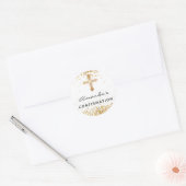 Bevestiging witte goudglitterkruisnaam ronde sticker (Envelop)