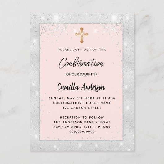 Bevestiging zilveren roos goudbrij uitnodiging briefkaart (Voorkant)