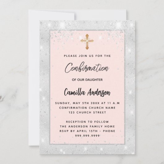 Bevestiging zilveren roos gouden zwarte sparken kaart (Voorkant)