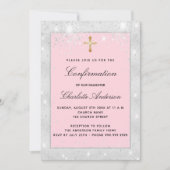 Bevestiging zilverroze glitter cross script kaart (Voorkant)