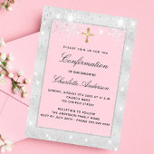 Bevestiging zilverroze glitter cross script uitnodiging briefkaart