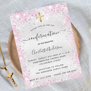 Bevestiging zilverroze glitter meisje glamoureus kaart