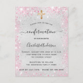 Bevestiging zilverroze glitter sparkles girl uitnodiging briefkaart (Voorkant)
