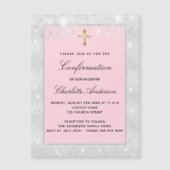 Bevestiging zilverroze glitterscript luxe magnetische uitnodiging (Voorkant)