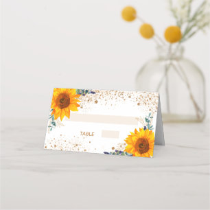 Bevestiging zonnebloem Eucalyptus gold glitter Plaatskaartje