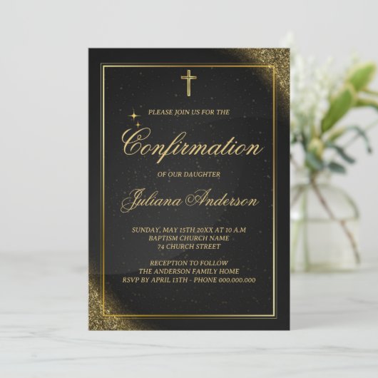 Bevestiging Zwart en Goud Elegant Kaart (Staand voorkant)