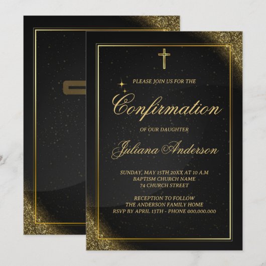 Bevestiging Zwart en Goud Elegant Kaart (Voorkant / Achterkant)