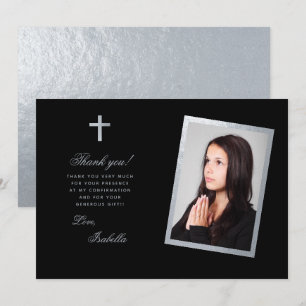 Bevestiging Zwart Faux Zilver Foto Kalligrafie Bedankkaart