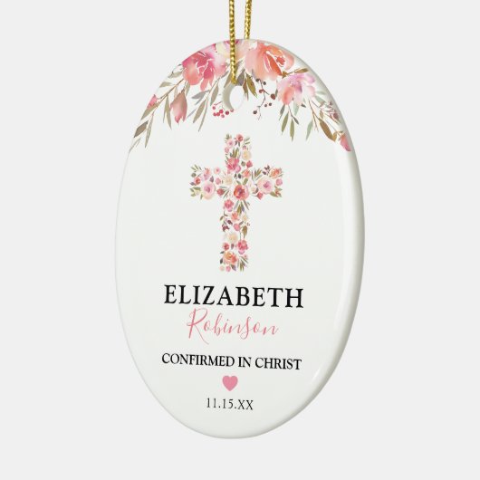 Bevestigingscode | Roze Floral Cross Keramisch Ornament (Links)