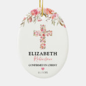 Bevestigingscode | Roze Floral Cross Keramisch Ornament (Achterkant)