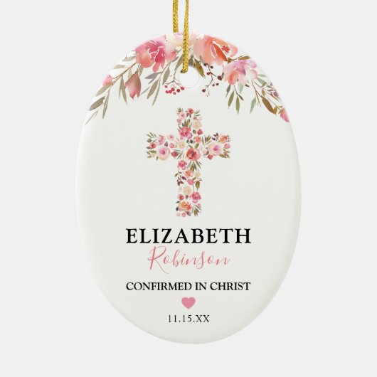 Bevestigingscode | Roze Floral Cross Keramisch Ornament (Achterkant)