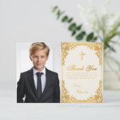 Bevestigingsfoto  Faux Gold Cross & Ivoor Bedankkaart (Staand voorkant)