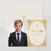 Bevestigingsfoto  Faux Gold Cross & Ivoor Bedankkaart (Voorkant / Achterkant)