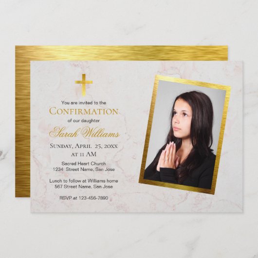 Bevestigingsfoto Marble Faux Gold Foil Script Kaart (Voorkant / Achterkant)