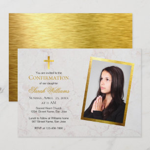 Bevestigingsfoto Marble Faux Gold Foil Script Kaart