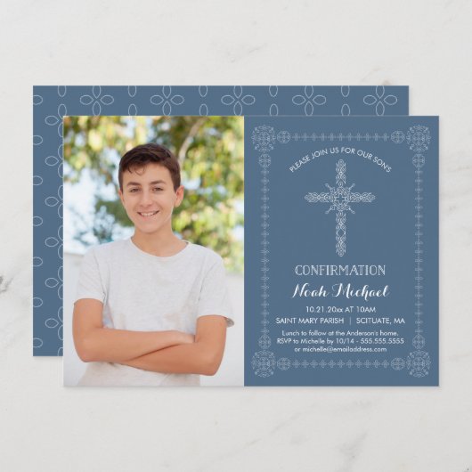 Bevestigingsfoto-uitnodiging - Aangepast met kruis Kaart (Voorkant / Achterkant)