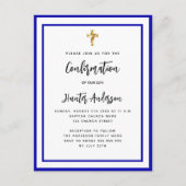 Bevestigingsjongen koningsblauw wit uitnodiging briefkaart (Voorkant)