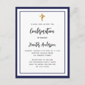 Bevestigingsjongen marineblauw wit uitnodiging briefkaart (Voorkant)