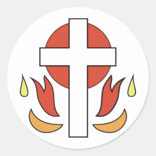 Bevestigingskruis en vlammen ronde sticker