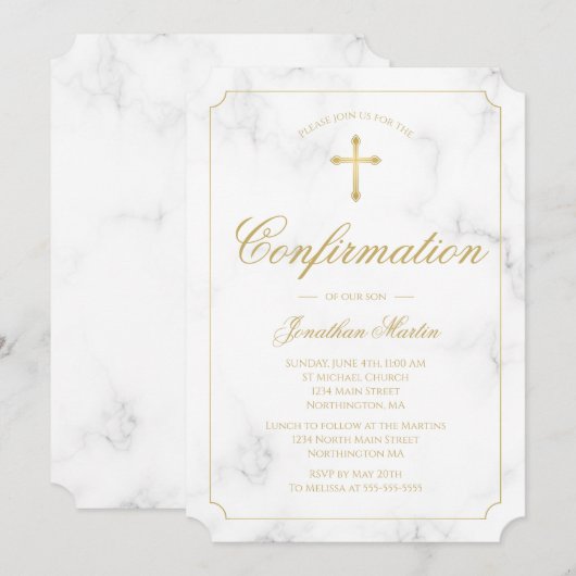 Bevestigingsmarmer Elegant Gold Cross Script Boy Kaart (Voorkant / Achterkant)