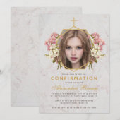 Bevestigingsmeisje Foto Floral Pink Orchids Marble Kaart (Voorkant / Achterkant)