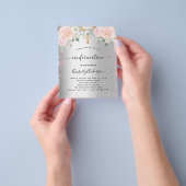 Bevestigingsmeisje zilverroze florale uitnodiging flyer (Hand)