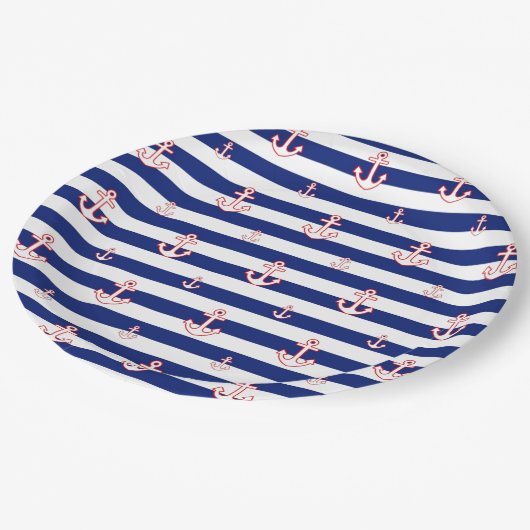 Bevestigingspunten op het Nautisch Decor Stripes Papieren Bordje (Gekanteld)