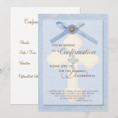 Bevestigingsuitnodiging - Blauw met kruis en ribbo Kaart (Voorkant / Achterkant)