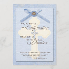 Bevestigingsuitnodiging - Blauw met kruis en ribbo Kaart