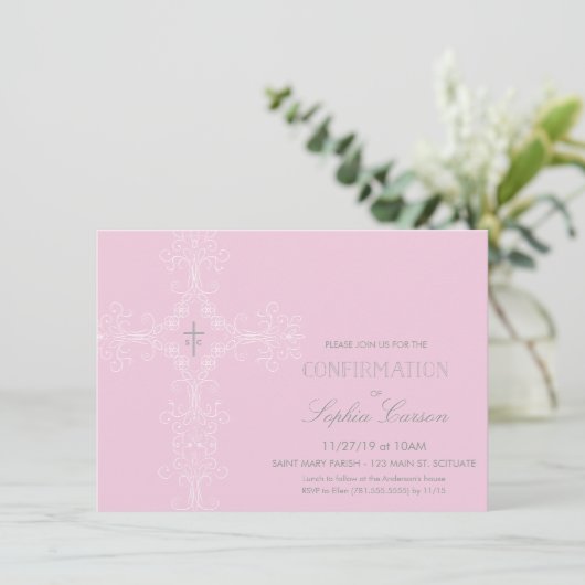 Bevestigingsuitnodiging voor meisjes met legant Cr Kaart (Staand voorkant)