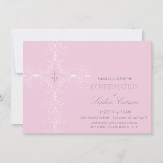 Bevestigingsuitnodiging voor meisjes met legant Cr Kaart (Voorkant)