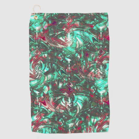 Bevlekt aquamarijn en rood, bevuild met dof zwart golfhanddoek (Voorkant)