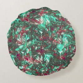 Bevlekt aquamarijn en rood, bevuild met dof zwart rond kussen