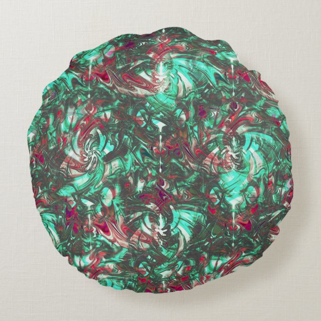 Bevlekt aquamarijn en rood, bevuild met dof zwart rond kussen (Achterkant)