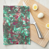 Bevlekte aquamarijn en rood, bevuild met dof zwart theedoek (Quarter Fold)