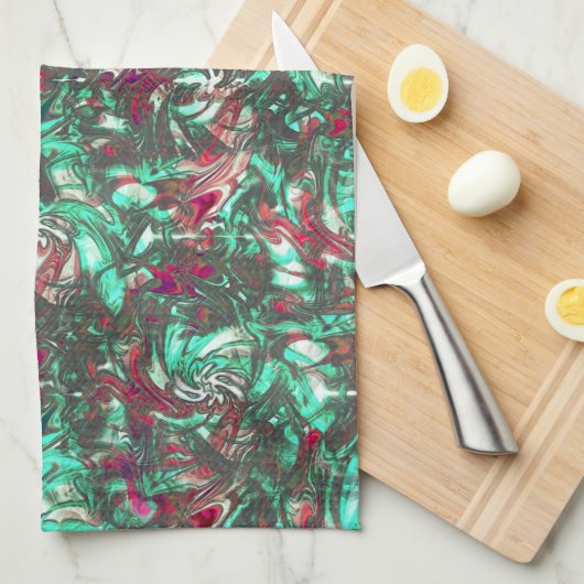 Bevlekte aquamarijn en rood, bevuild met dof zwart theedoek (Quarter Fold)