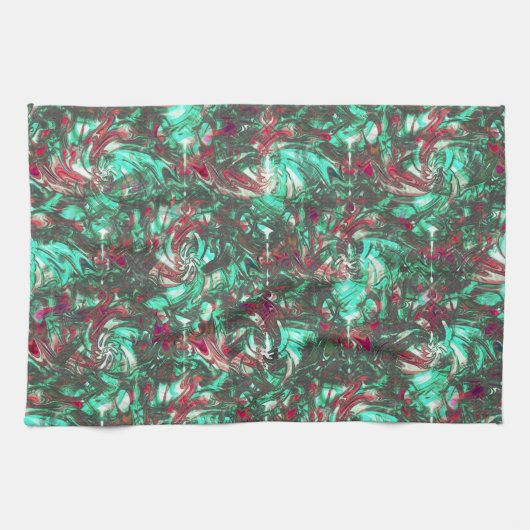 Bevlekte aquamarijn en rood, bevuild met dof zwart theedoek (Horizontaal)