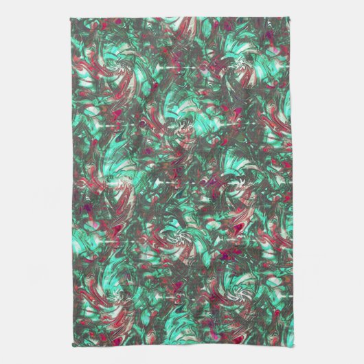 Bevlekte aquamarijn en rood, bevuild met dof zwart theedoek (Verticaal)