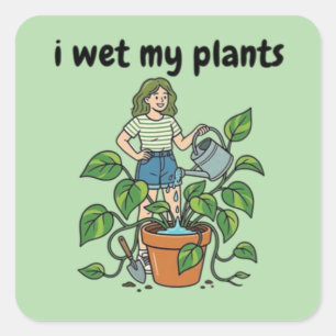 Bevochtig Mijn Planten Grappige Botanische Koffiem Vierkante Sticker