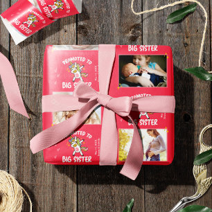 Bevorderd aan Big Sister Unicorn 5 Foto + Tekstroz Cadeaupapier