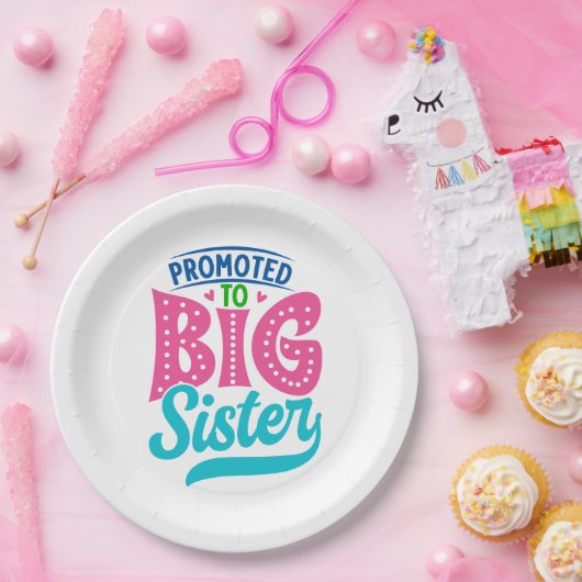 Bevorderd aan grote zuster, nieuw babyzusje onthul papieren bordje (Feest)