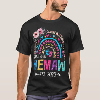 Bevorderd tot Memaw EST 2023 Leopard Rainbow Mothe T-shirt
