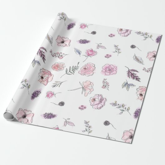 Bevordering Bohemian Floral Boho Girl Pink Cadeaupapier (Uitgerold)