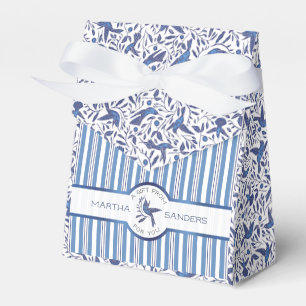 Bevordering van de fijne blauwe vogels en stripes bedankdoosjes