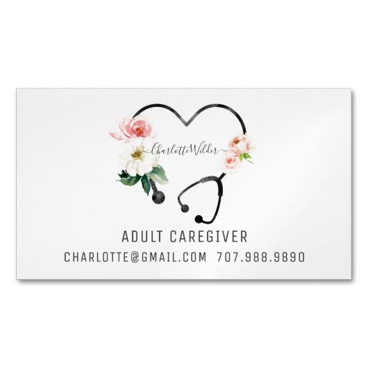 Bevordering van de zorgverlener Floral Stethoscoop Magnetisch Visitekaartje (Voorkant)
