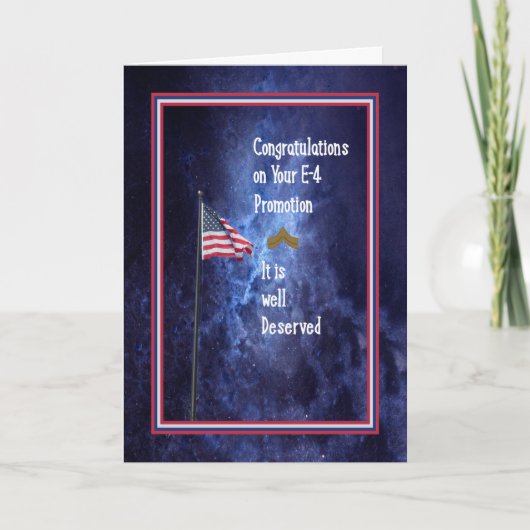 Bevordering van een E-4 Blue met vlag Kaart (Voorkant)