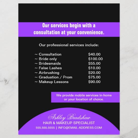 Bevordering van het Haar- en Makeup-armmonogram Flyer (Achterkant)