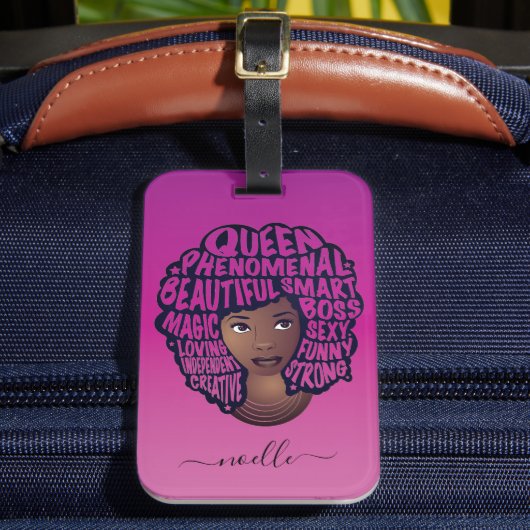 Bevordering van zwarte vrouwen, natuurlijke haarma bagagelabel (Voorkant Insitu 2)