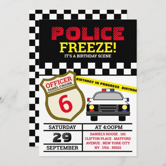 Bevriezen! Verjaardagsfeest van de politieagent Kaart (Voorkant / Achterkant)